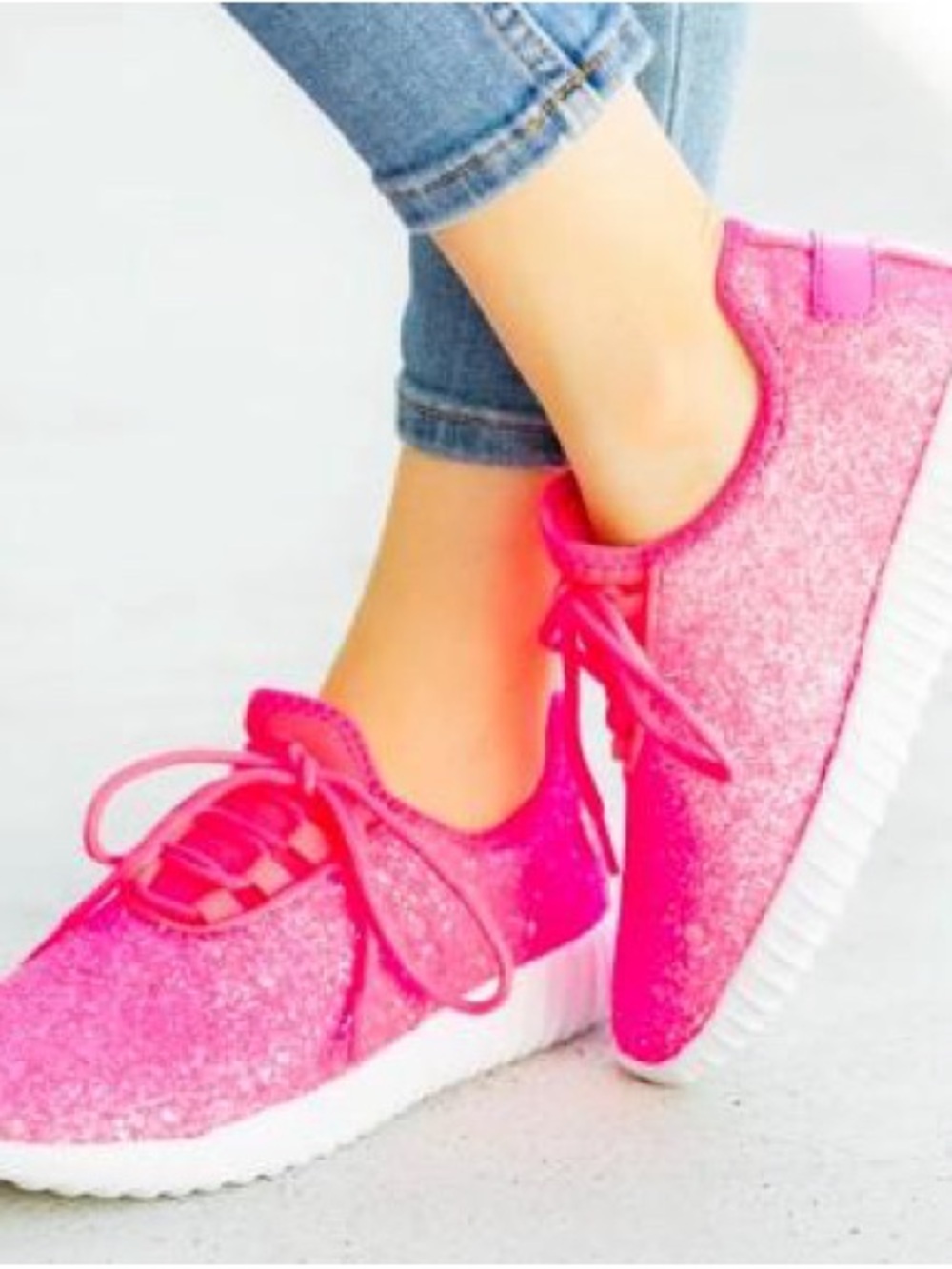 Women’s Hot Pink Glitter Athletic Sneakers